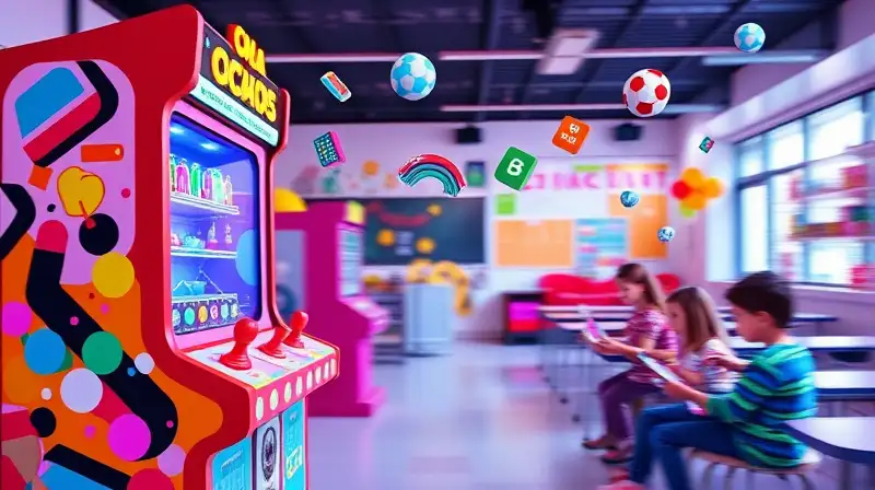 Niños juegan en aula digital vibrante