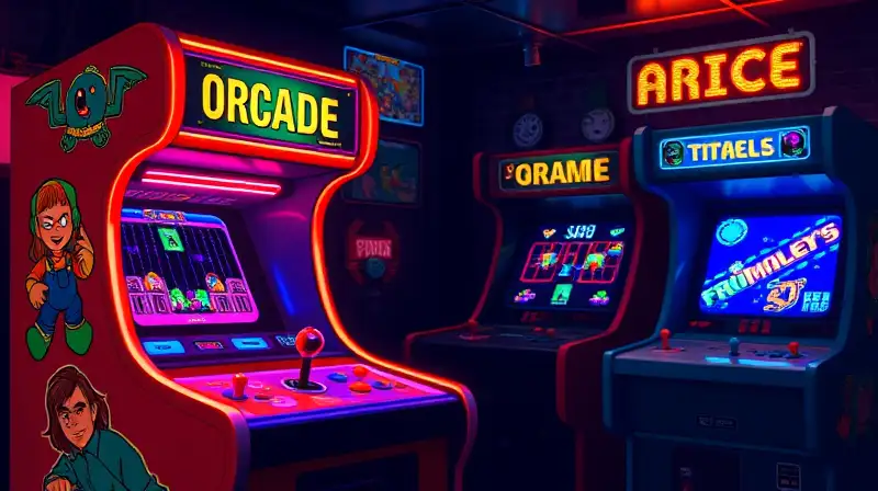 Máquina arcade retro con luces neón vibrantes