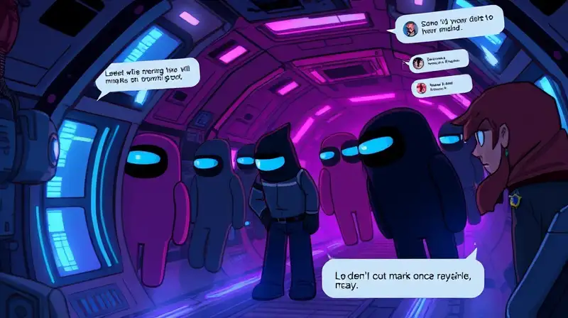 Personajes de Among Us en nave suspenso
