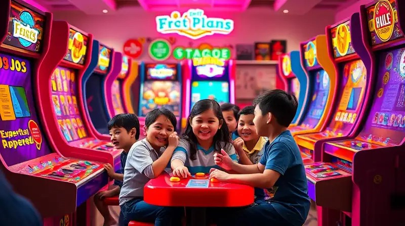 Niños aprenden jugando en arcade colorido