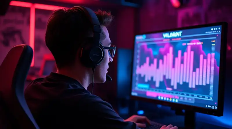 Gamer concentrado juega Valorant en ambiente moderno