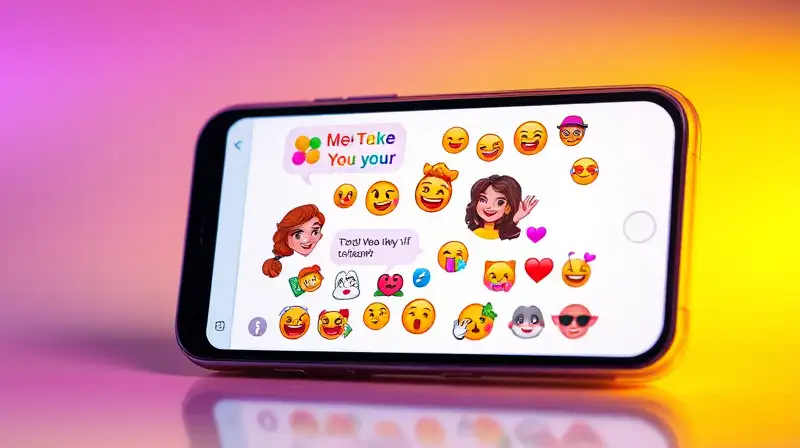 Pantalla de chat alegre con emojis coloridos