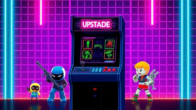Gabinete arcade retro con estética synthwave