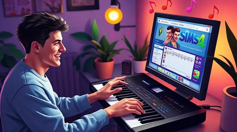 Persona toca teclado junto a pantalla The Sims