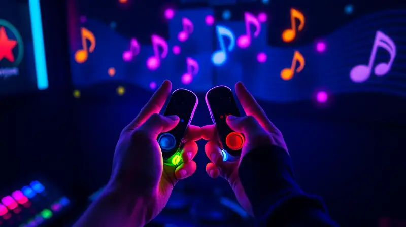 Manos sostienen controles de juegos rítmicos
