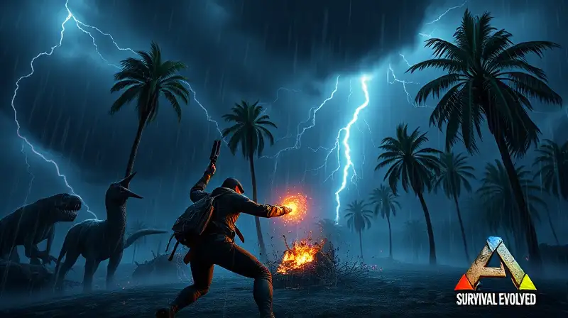 Jugador lucha tormenta y criaturas salvajes