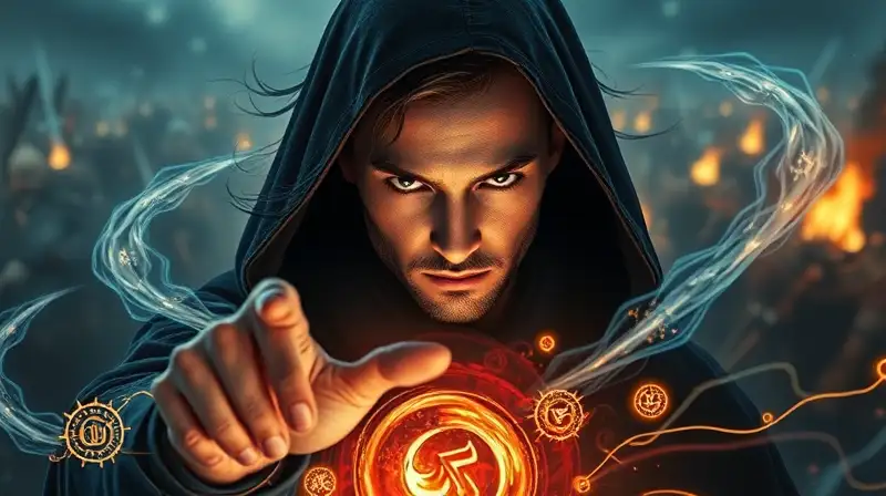 Figura misteriosa lanzando hechizos brillantes