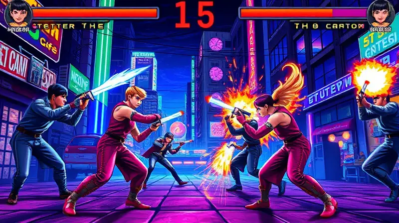 Combate dinámico arcade retro con neón