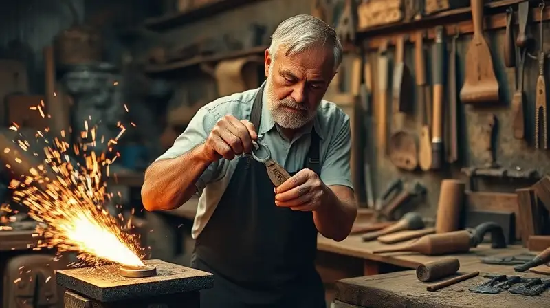Artesano forja herramientas a mano