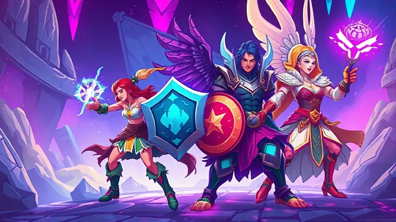 Personajes fantásticos apoyan con magia y escudo