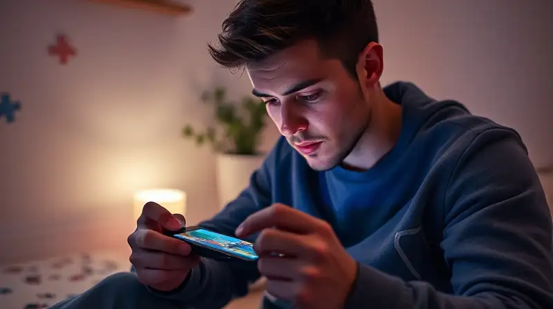 Persona concentrada jugando puzzle en consola