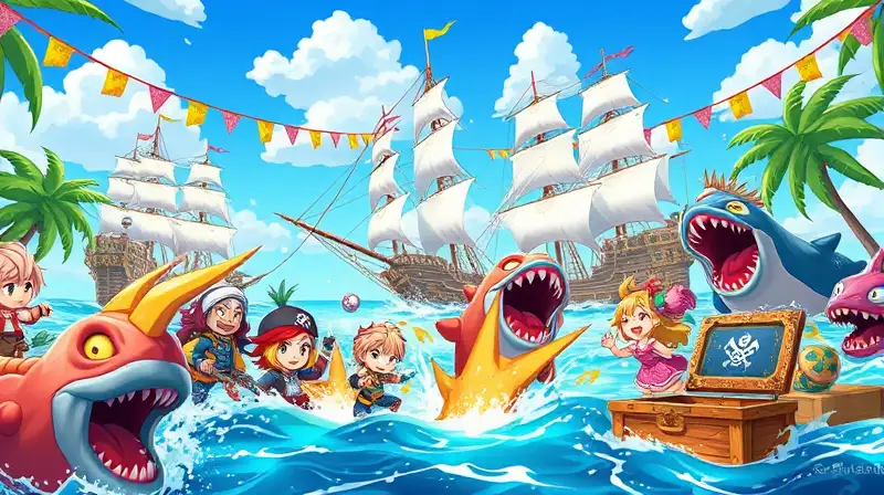 Personajes coloridos luchan con monstruos marinos