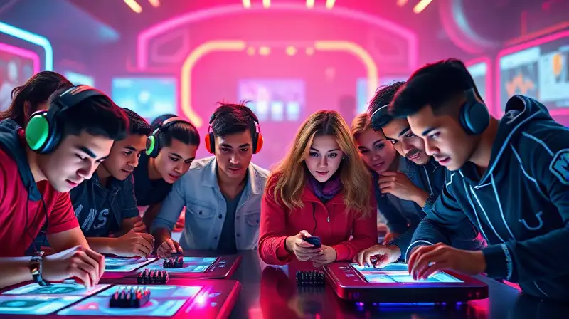 Grupo diverso juega en arena futurista