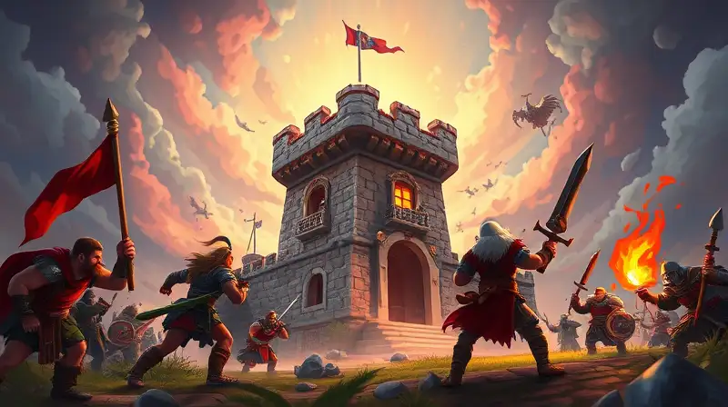 Torre medieval asediada por bárbaros intensos