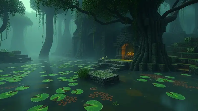 Pantano de Minecraft con ruinas y tesoros