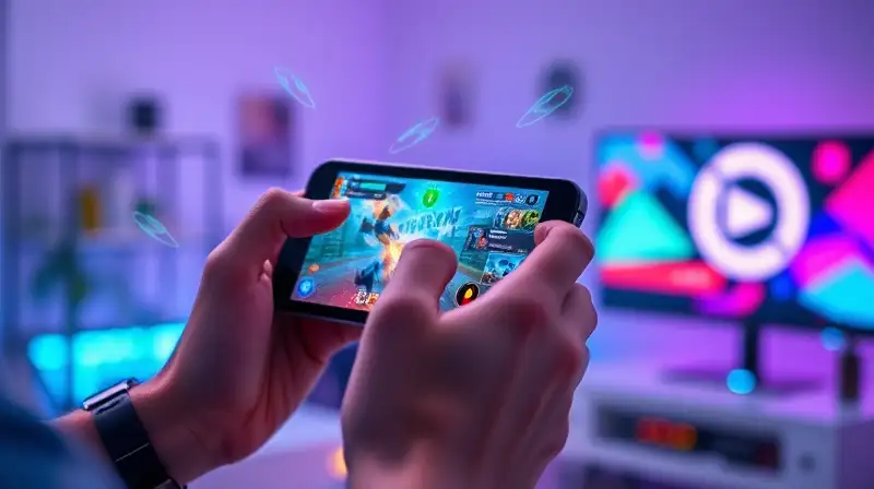 Persona juega acción en dispositivo portátil
