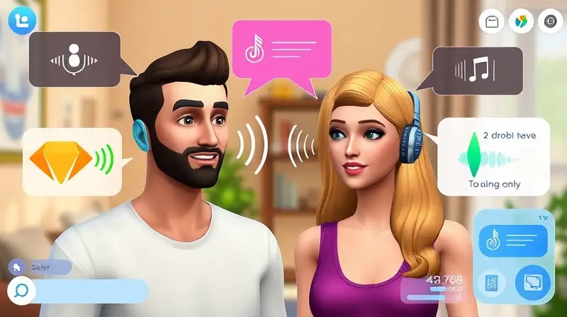 Dos Sims conversan con interfaz digital colorida