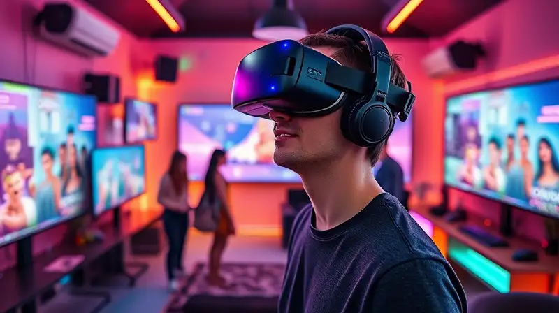 Gamer inmerso en realidad virtual y aumentada