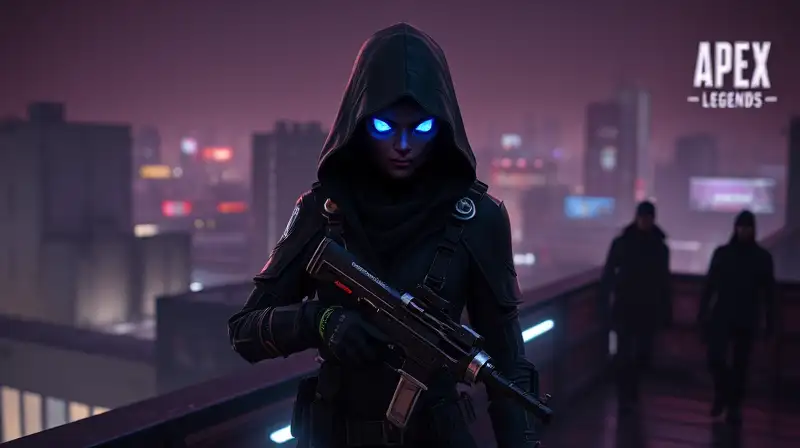 Loba cyberpunk en azotea nocturna tecnológica