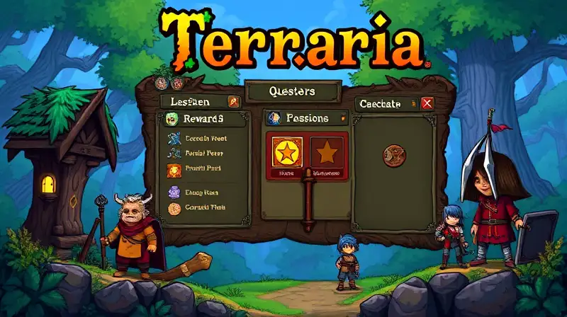 Tablón de misiones RPG en bosque encantado