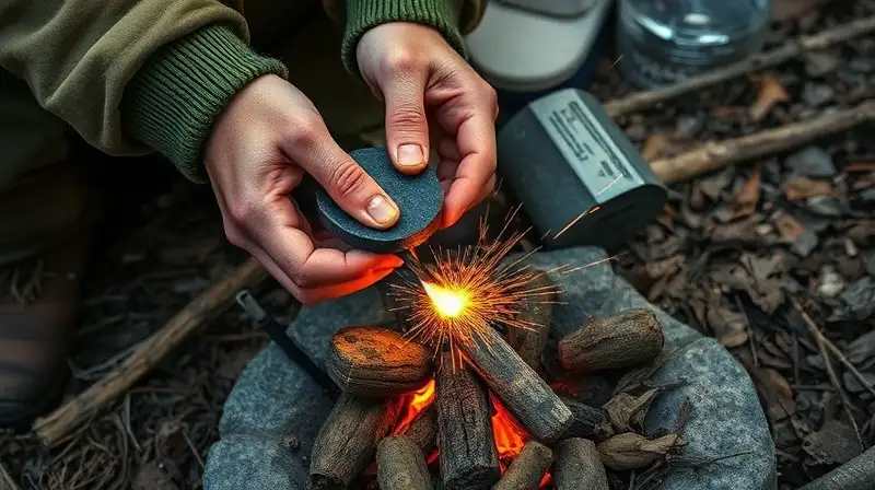 Manos chispean fuego en la naturaleza