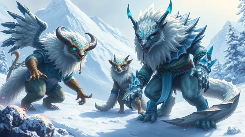 Criaturas fantásticas con armadura de hielo