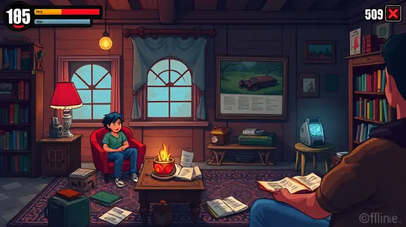 Escena pixel art retro con narrativa y juego