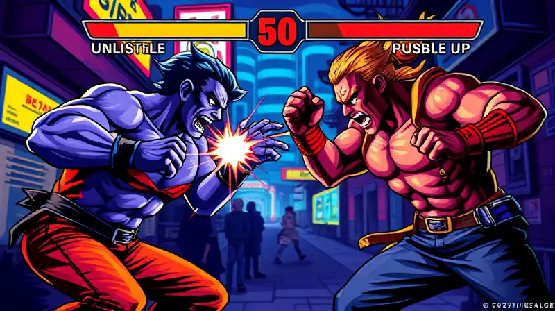 Pelea arcade retro intensa con acción explosiva