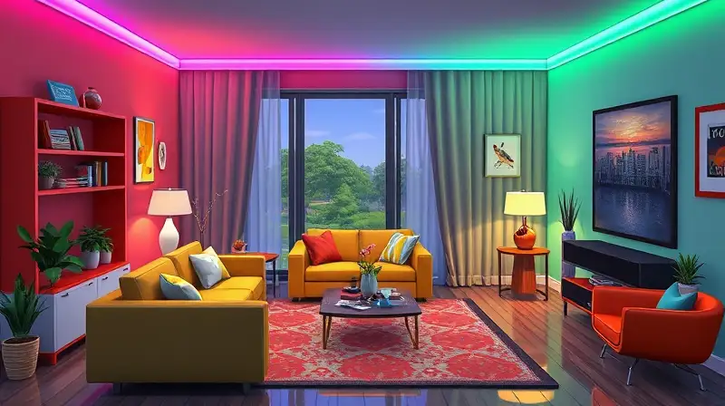 Sala virtual acogedora con personajes Sims