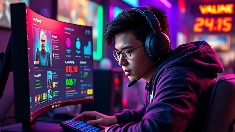 Gamer concentrado en desafío intenso y futurista