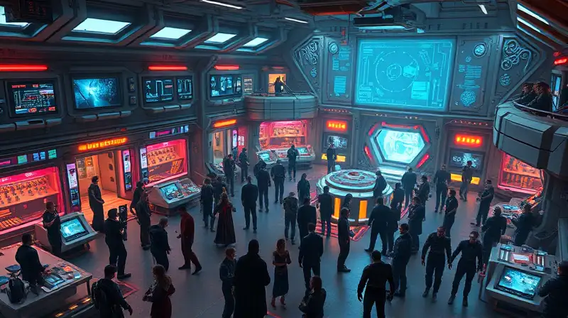 Base futurista con tecnología y múltiples NPCs