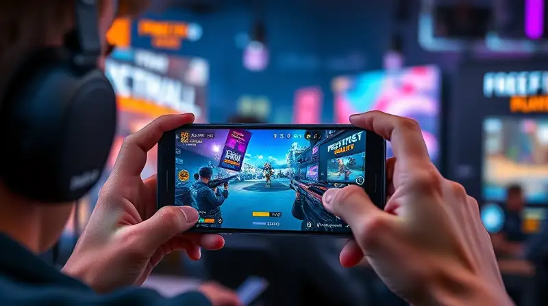 Gamer concentrado jugando Free Fire intenso