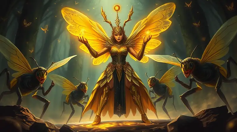 Reina abeja invoca enemigos insectoides brillantes