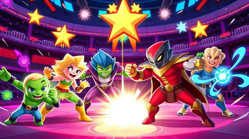 Personajes de Brawl Stars en batalla vibrante