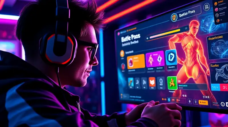 Gamer concentrado en sala futurista y vibrante