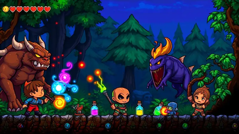 Personaje cooperativo con pociones en Terraria