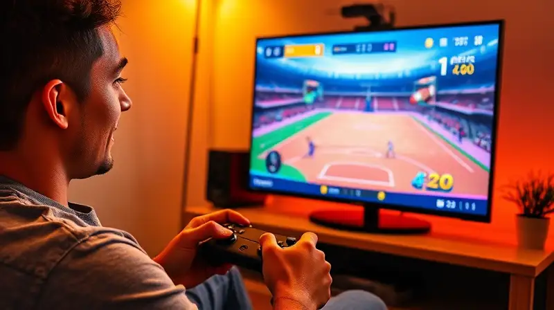 Persona juega videojuego deportivo en modo carrera