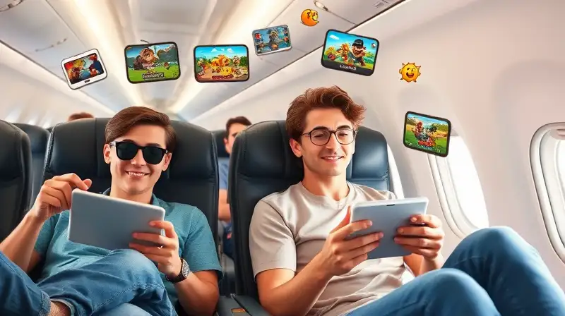 Jugadores casuales disfrutan juegos móviles en avión