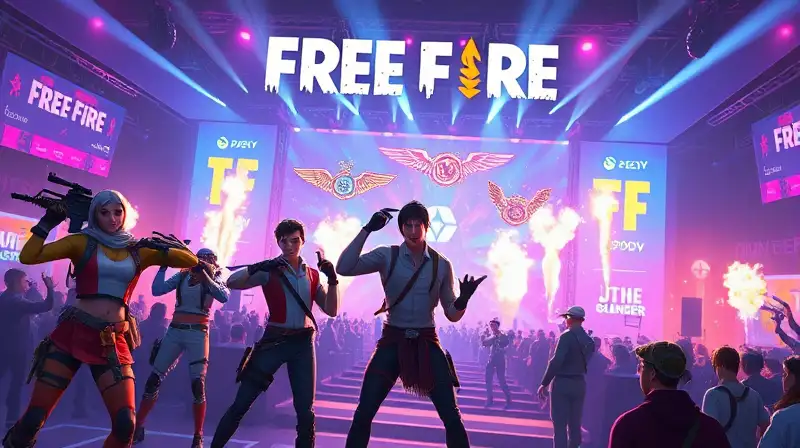 Personajes Free Fire en evento virtual vibrante