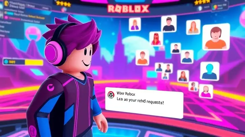 Avatar digital gestionando solicitudes en Roblox