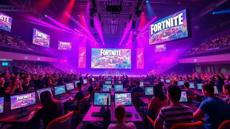 Torneo competitivo de Fortnite con ambiente vibrante