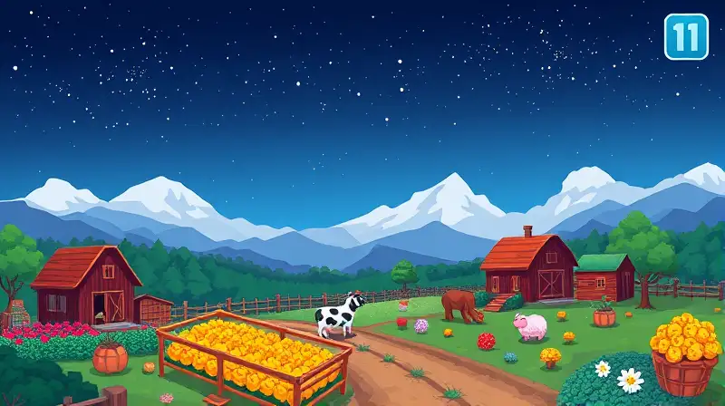 Pixel art campiña rural con estilo retro