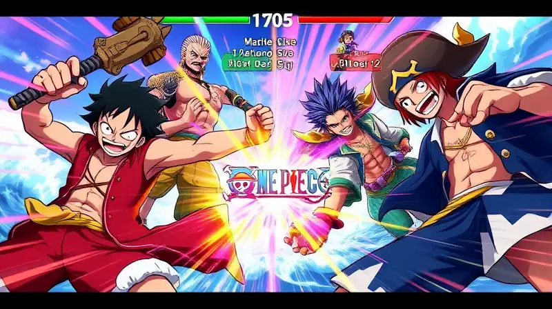 Batalla anime intensa con personajes de One Piece