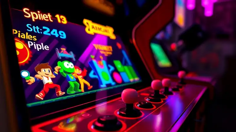 Máquina arcade retro con luces y acción