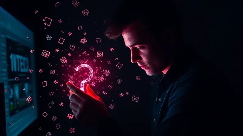 Persona resuelve rompecabezas digital iluminado
