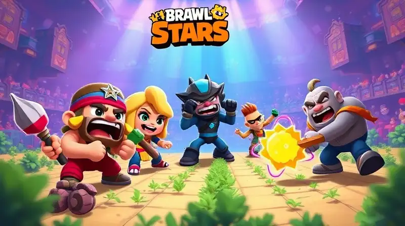 Personajes de Brawl Stars en arena vibrante