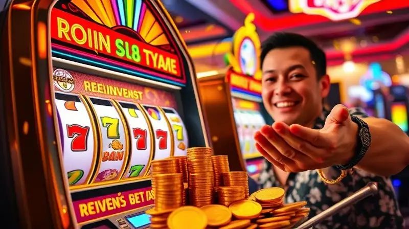 Jugador feliz gana monedas en casino