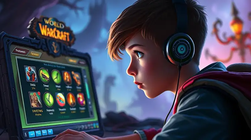 Joven gamer juega World of Warcraft inmerso
