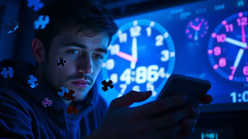 Gamer concentrado con juegos y reloj digital