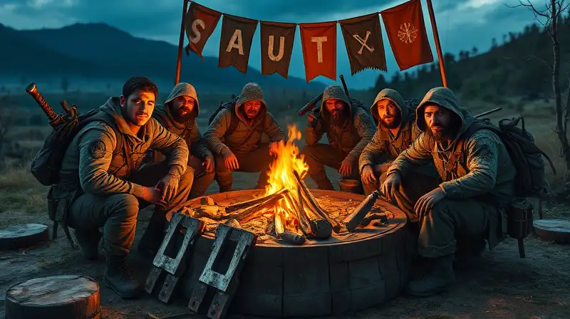 Jugadores en Rust colaboran junto a fogata